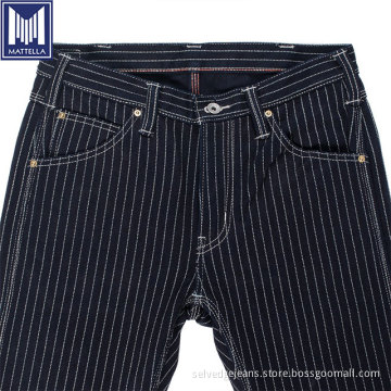 hickory stripe raw selvedge denim men slim jeans trousers